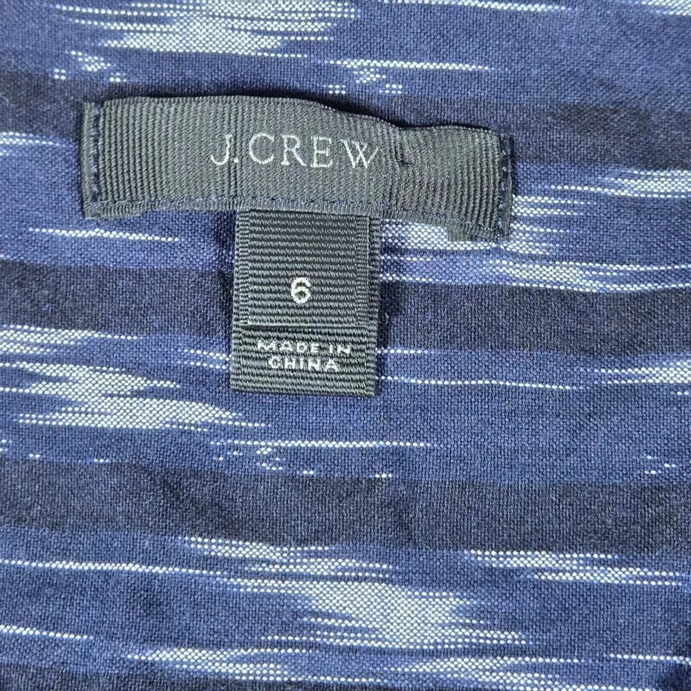 J.Crew Womens Blue Ikat Cotton Popover Shirt Side‎ Stripe C7188 Size 6
